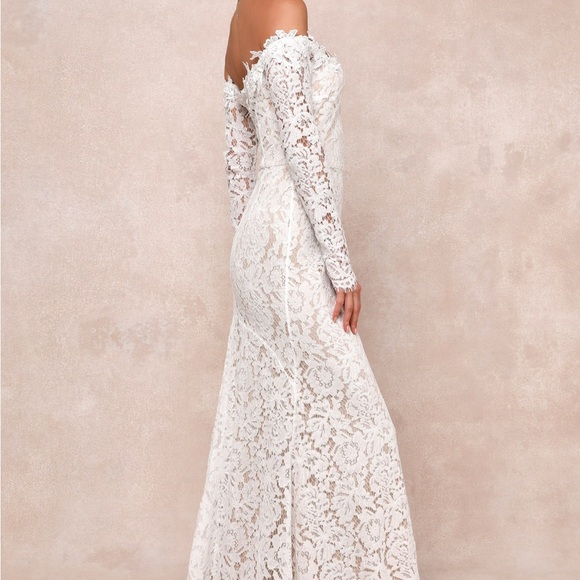 Lulu's Romance Dreamer White Lace Off-the-Shoulder Maxi Dress - Picture 5 of 10